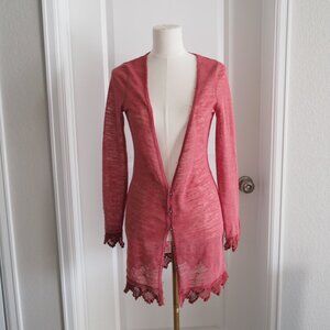 Free People Pink Cardigan with Lace Trim Size XS